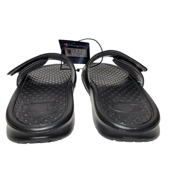 Champion Unisex Slide Sandals Men Size 7 Women Size 9 Black Hook & Loop Closure - Picture 5 of 12
